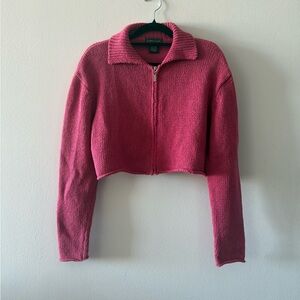 Takeout Vintage Pink Cropped Zip-Up Sweater